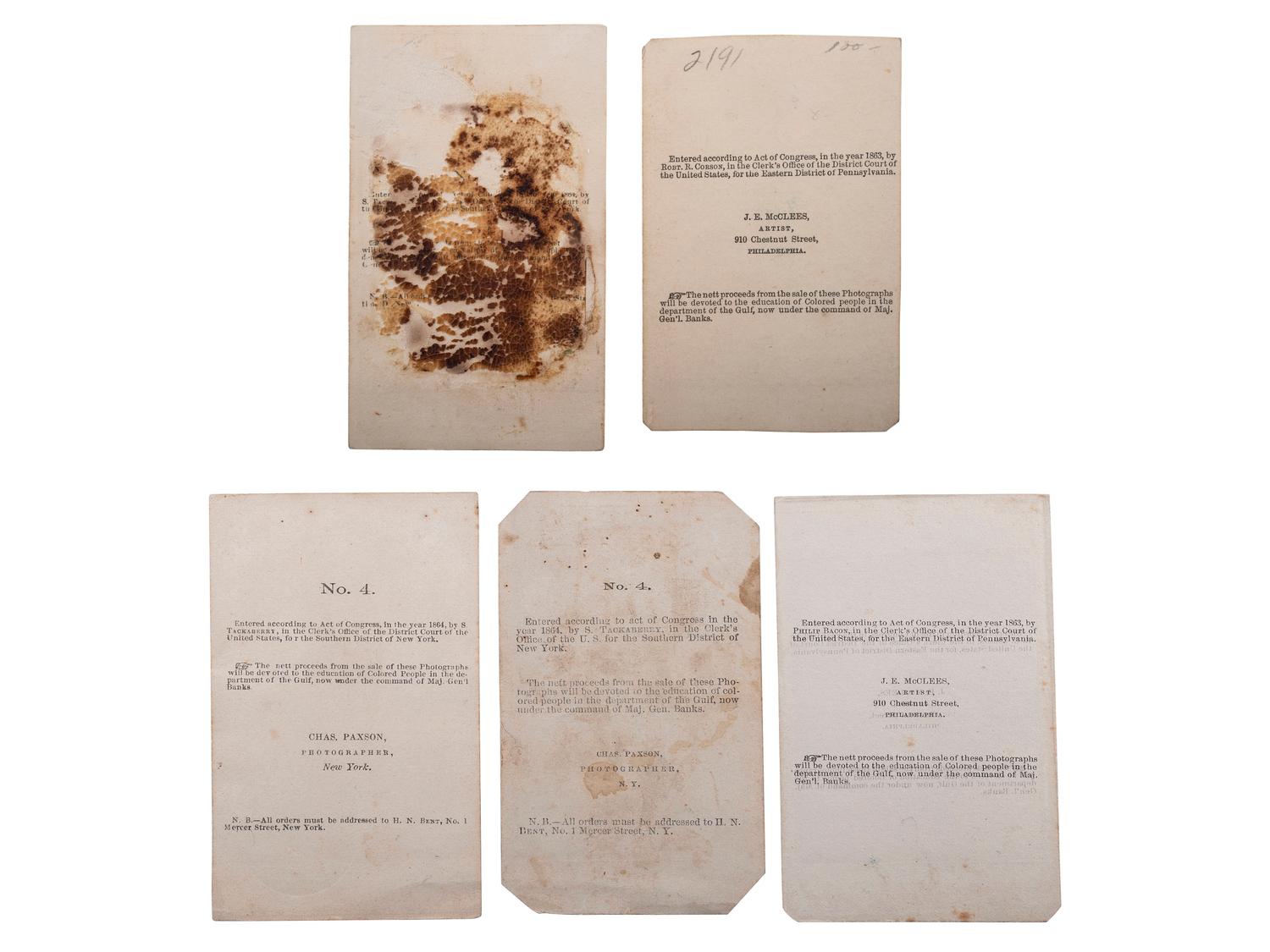 [SLAVERY & ABOLITION]. A group of 5 CDVs of "Slave Children of New Orleans," comprising: