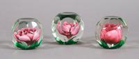 A Group of Three St. Clair Paperweights, Diameter 3 1/3 inches.
