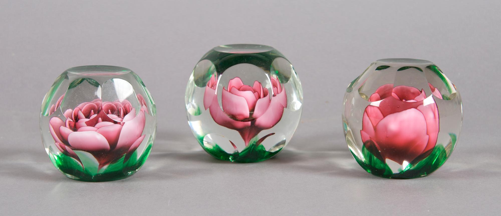 A Group of Three St. Clair Paperweights, Diameter 3 1/3 inches.