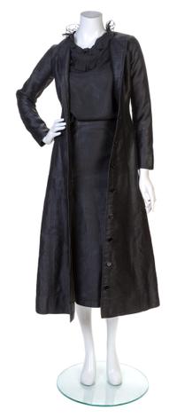 An Yves Saint Laurent Black Cotton Gabardine Coat Ensemble, Blouse size 36.