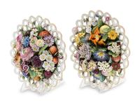 A Pair of Meissen Porcelain Models of Fruit- and Flower-Filled Baskets