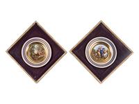 Four Framed Vienna Style Porcelain Cabinet Plates
