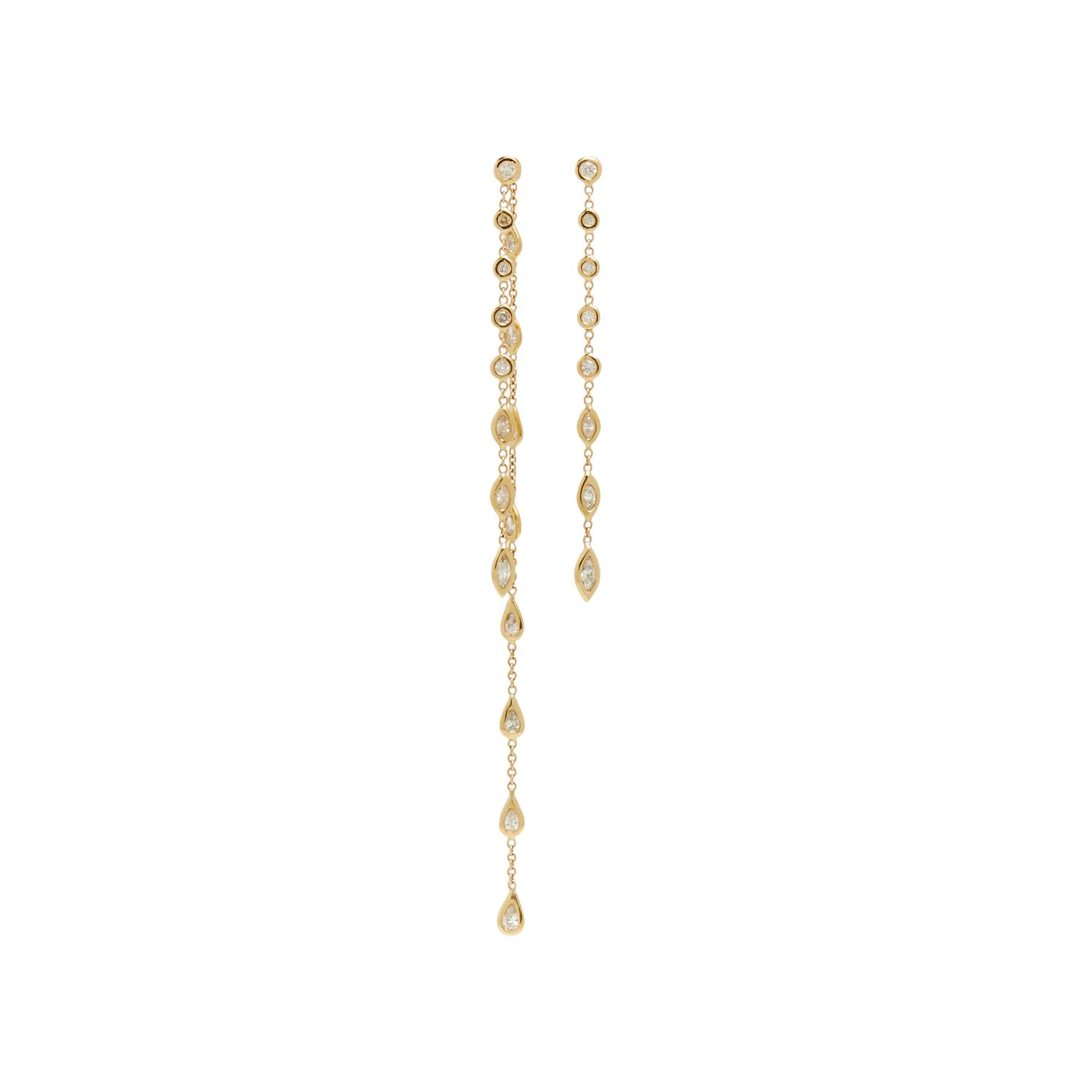 YELLOW GOLD AND DIAMOND STATION ASYMMETRICAL EARRINGS
