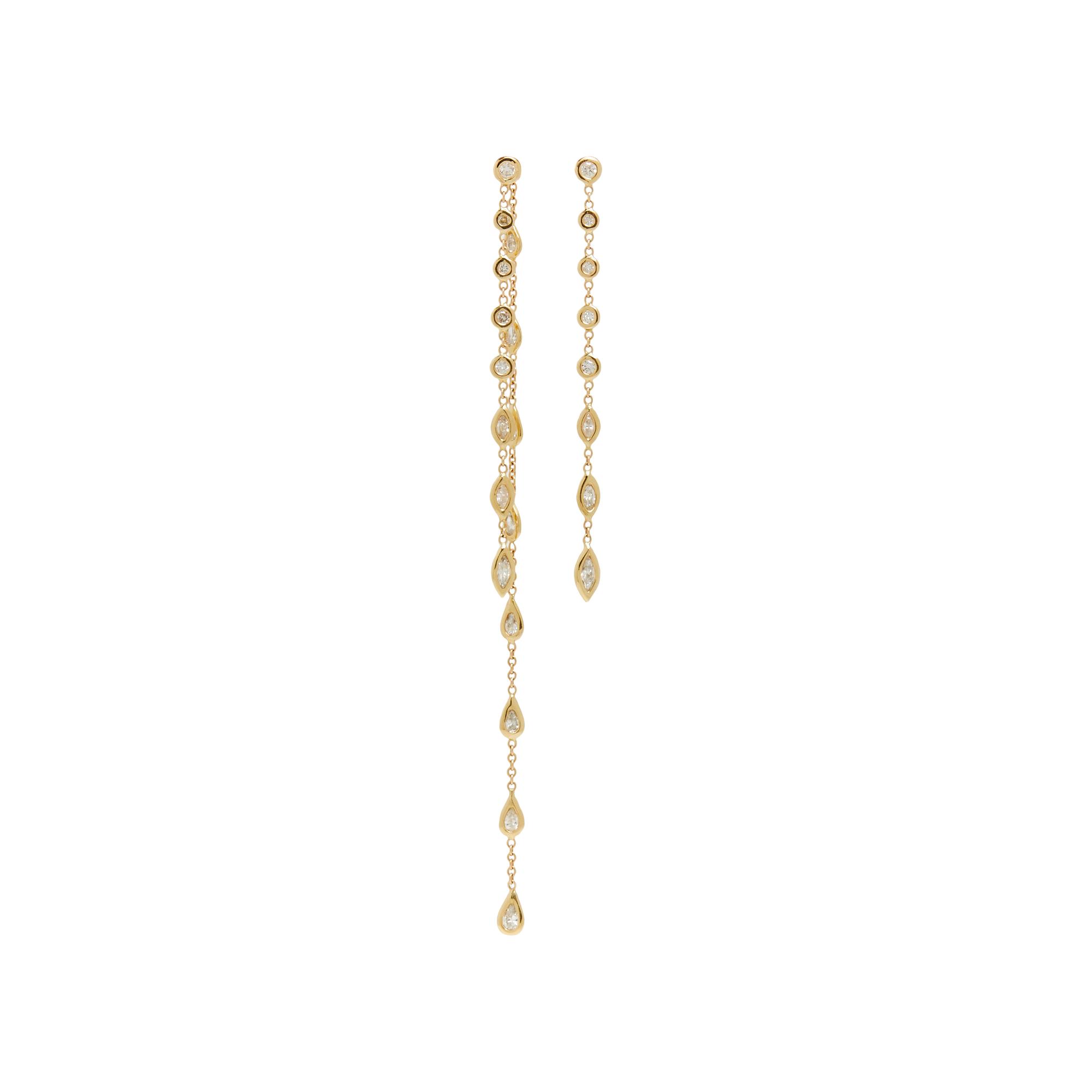 YELLOW GOLD AND DIAMOND STATION ASYMMETRICAL EARRINGS
