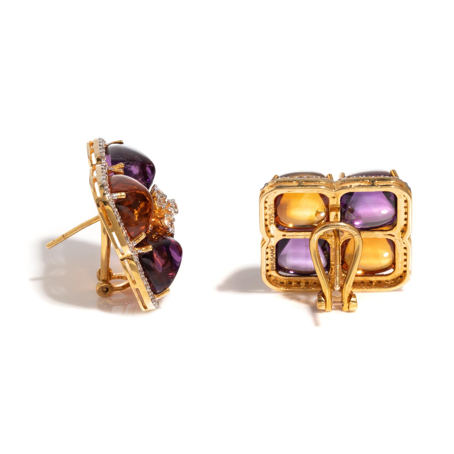 AMETHYST, CITRINE AND DIAMOND EARCLIPS