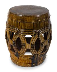 A Glazed Ceramic Barrell-Form Garden Seat
