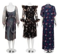 Three Floral Print Designer Dresses: One Three-Piece Oleg Cassini, One Jean-Louis, One Three-Piece Tina Leser, 1970-80s