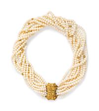 A Yellow Gold and White Coral Torsade Necklace,