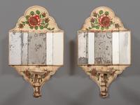 A Pair of Tole Decorated Mirrored Wall Sconces