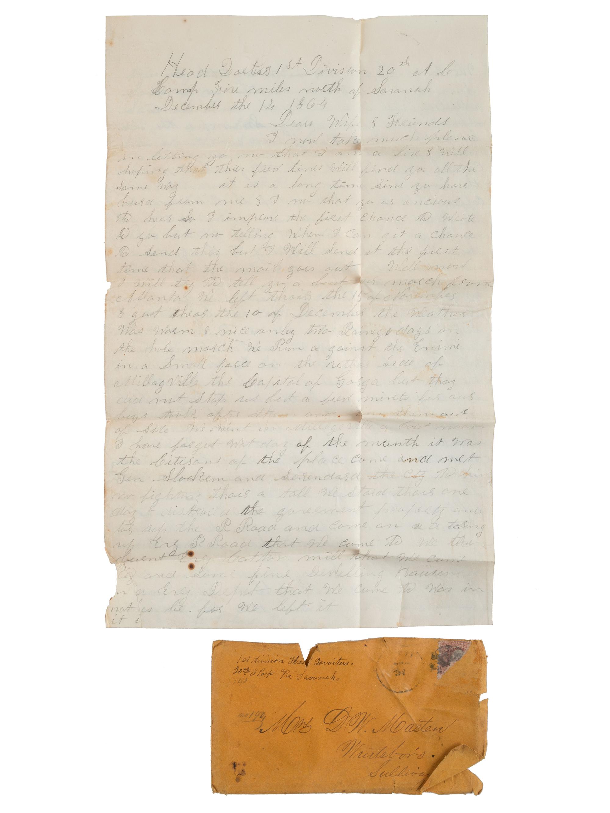 [CIVIL WAR]. Extensive letter archive of Private David W. Masten, Co. E, New York 143rd Infantry, musician, private, and member of the Ambulance Corps.