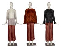 Dries Van Noten Faux Fur Jacket and Chiffon Skirt with Two Commes des Garçons Blouses