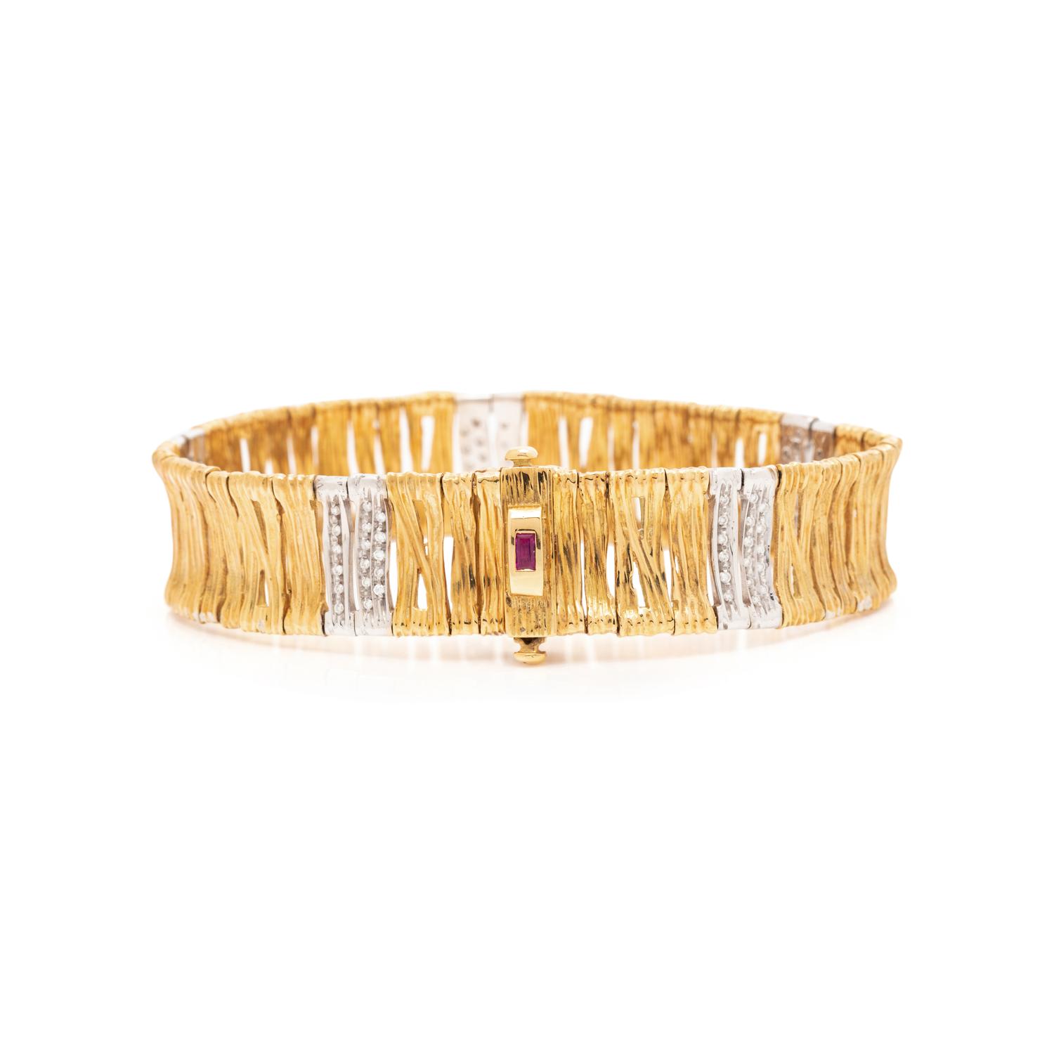 ROBERTO COIN, BICOLOR GOLD AND DIAMOND 'ELEPHANT SKIN' BRACELET