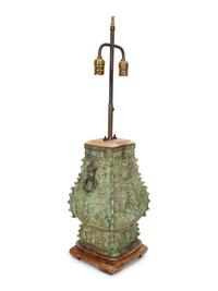 A Chinese Archaistic Bronze Vase Mounted as a Lamp