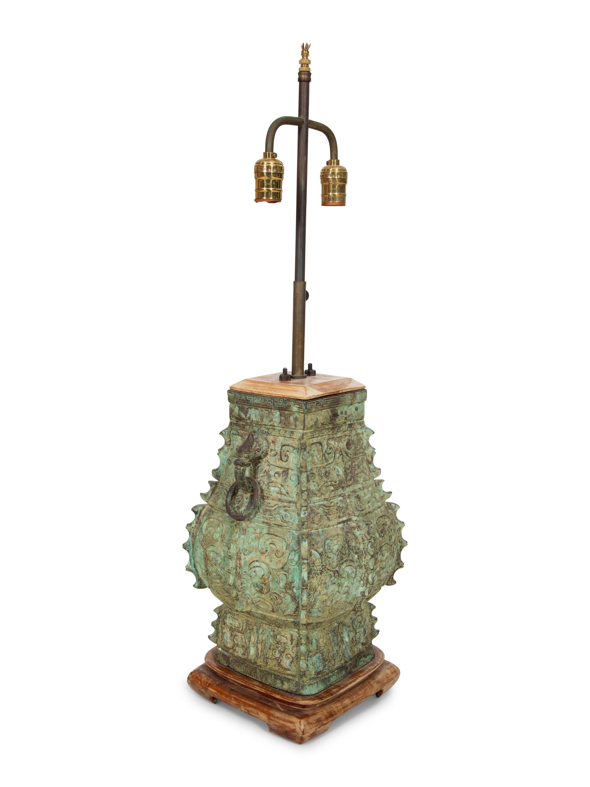 A Chinese Archaistic Bronze Vase Mounted as a Lamp