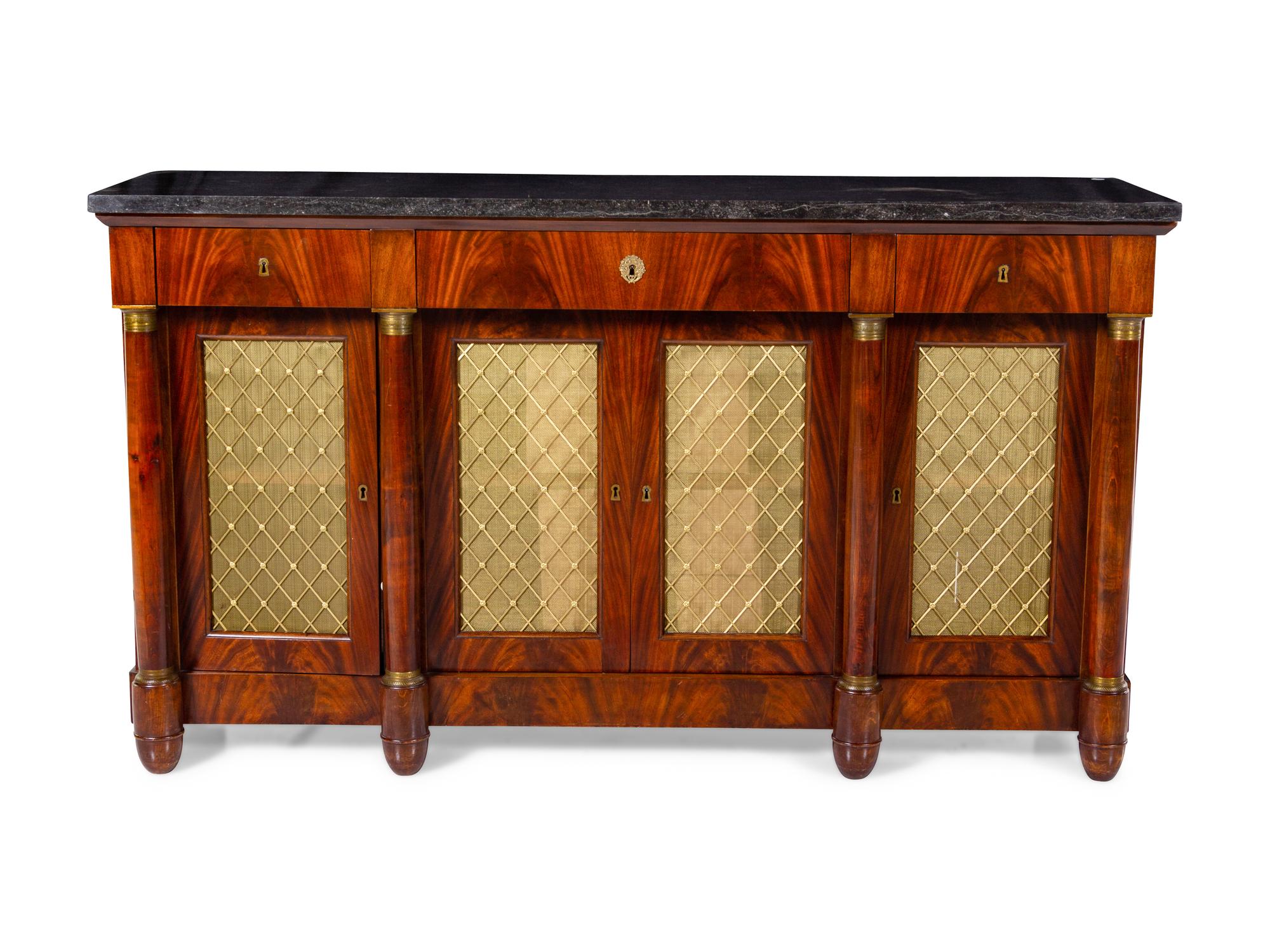 An Empire Style Figured Mahogany Marble-Top Server