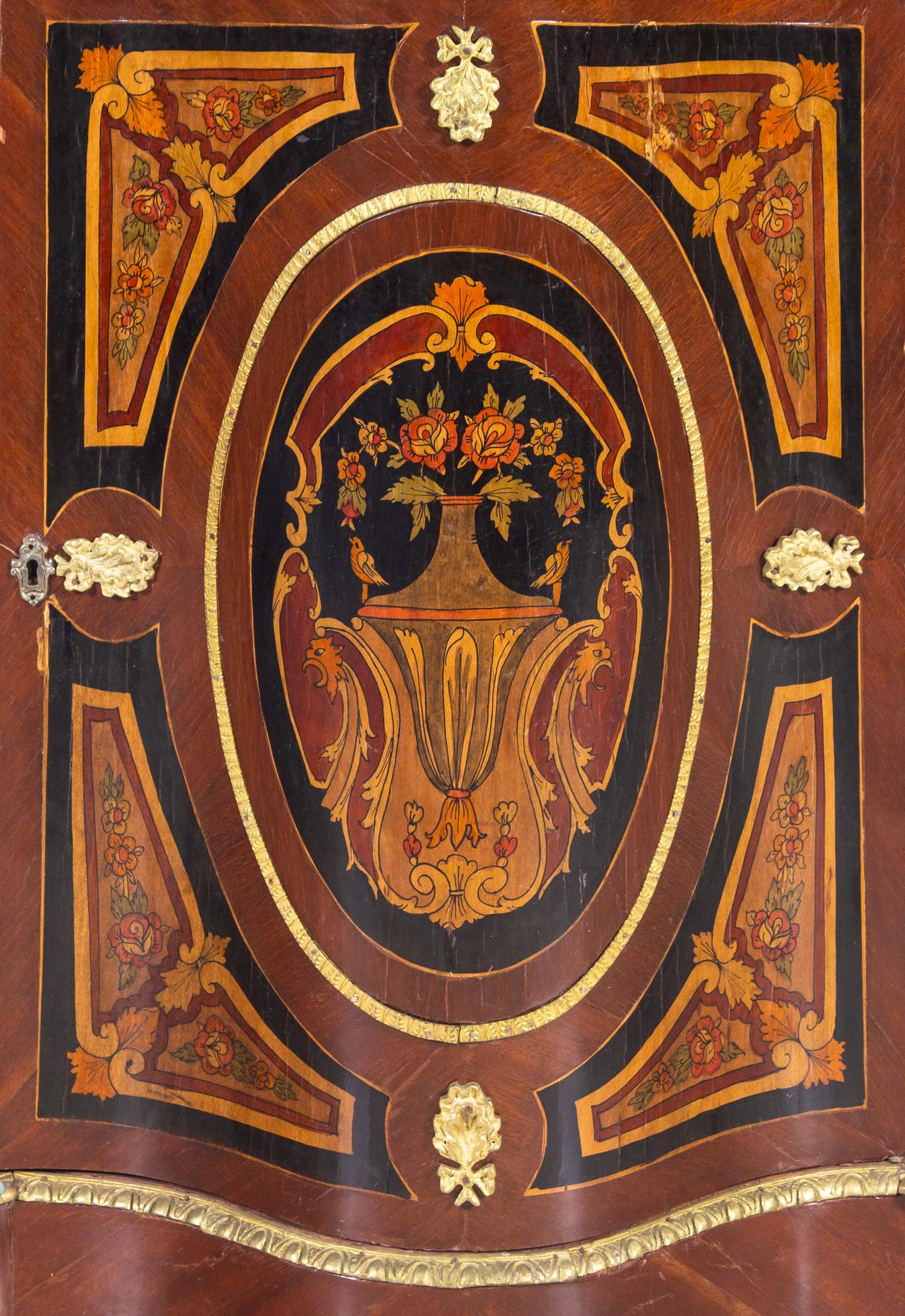 A Napoleon III Style Marquetry Marble-Top Cabinet