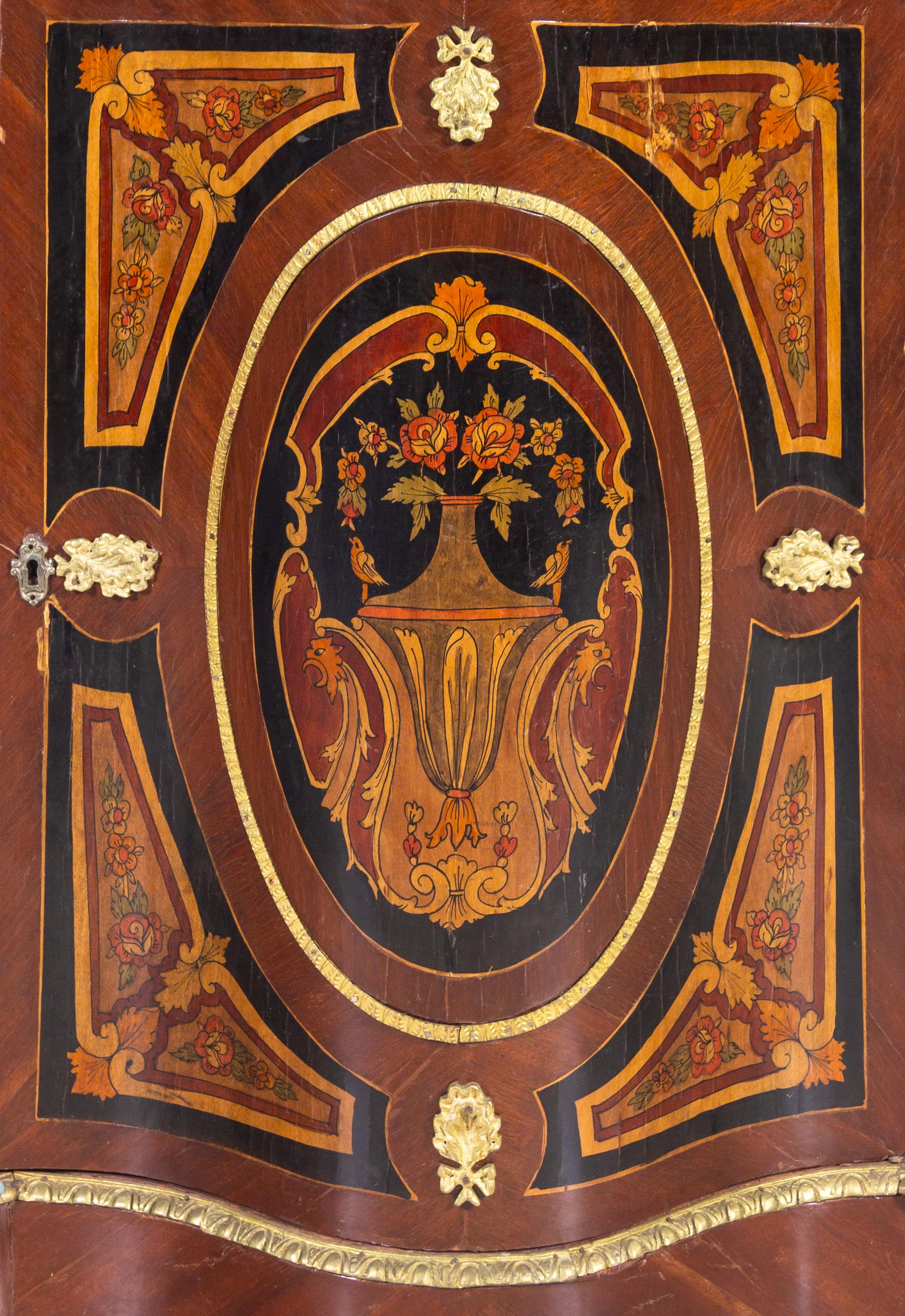 A Napoleon III Style Marquetry Marble-Top Cabinet