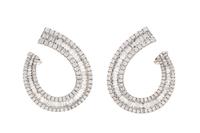 A Pair of 18 Karat White Gold and Diamond Earclips, 6.30 dwts.
