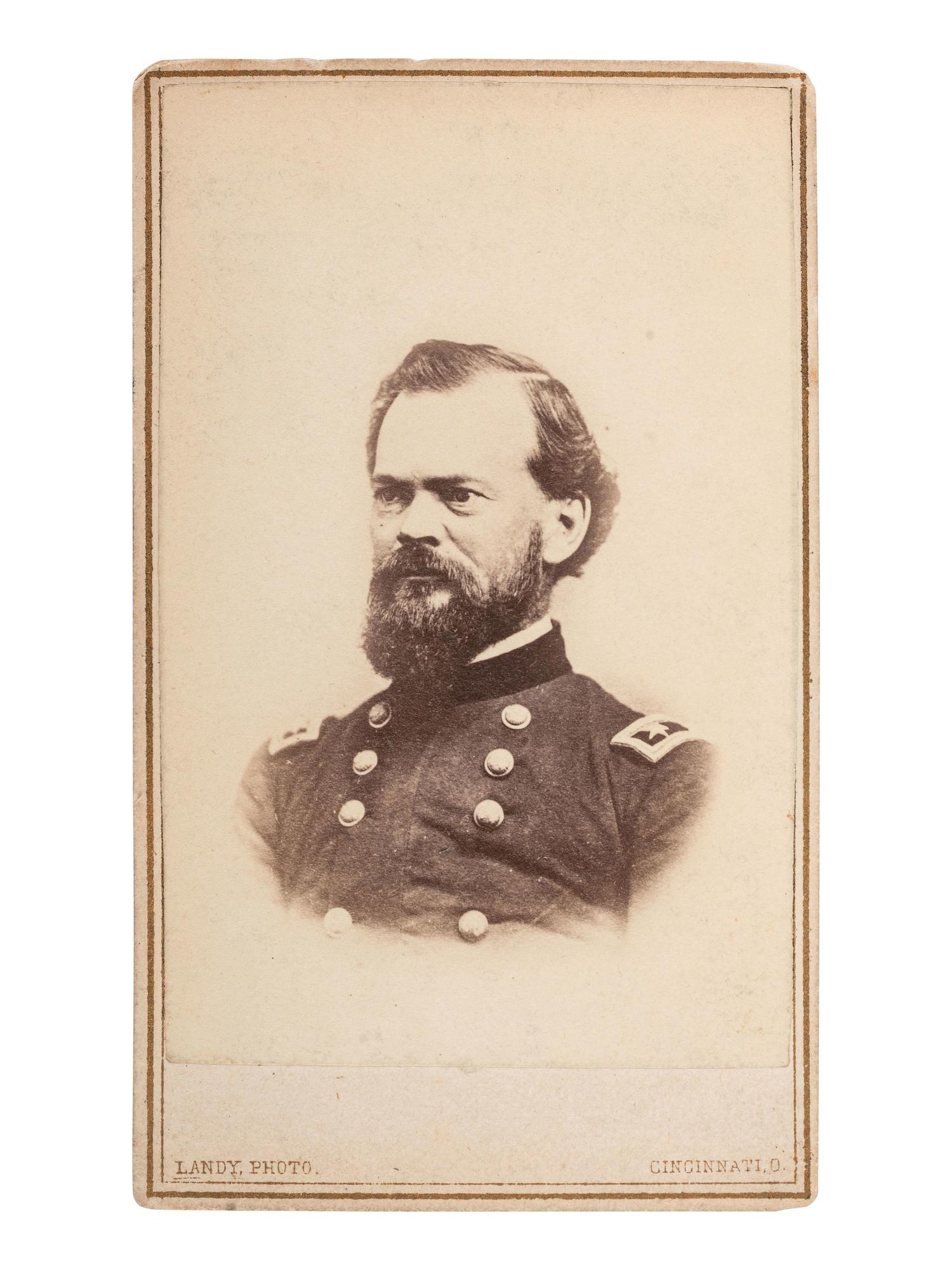 [CIVIL WAR]. MCPHERSON, James B. (1828-1864). CDV and endorsement signed ("J.B. McPherson"). Head Quarters 17th Army Corps, Vicksburg, MS, 5 October 1863.