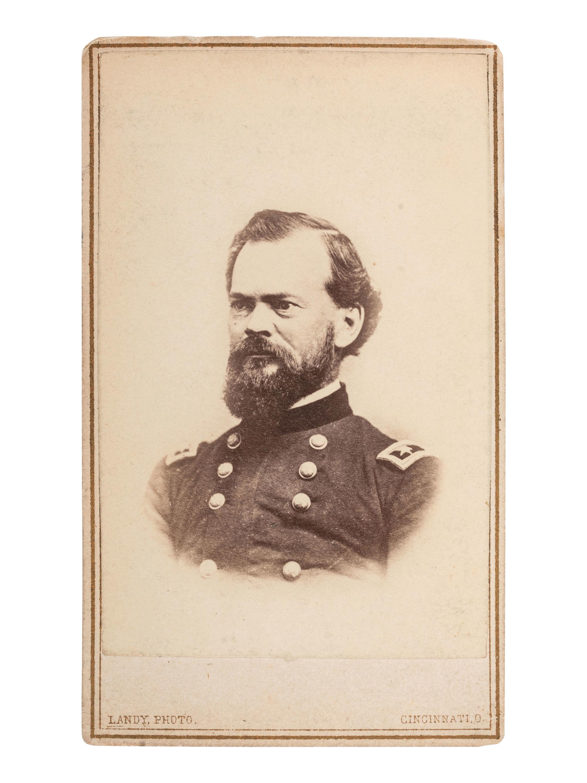 [CIVIL WAR]. MCPHERSON, James B. (1828-1864). CDV and endorsement signed ("J.B. McPherson"). Head Quarters 17th Army Corps, Vicksburg, MS, 5 October 1863.
