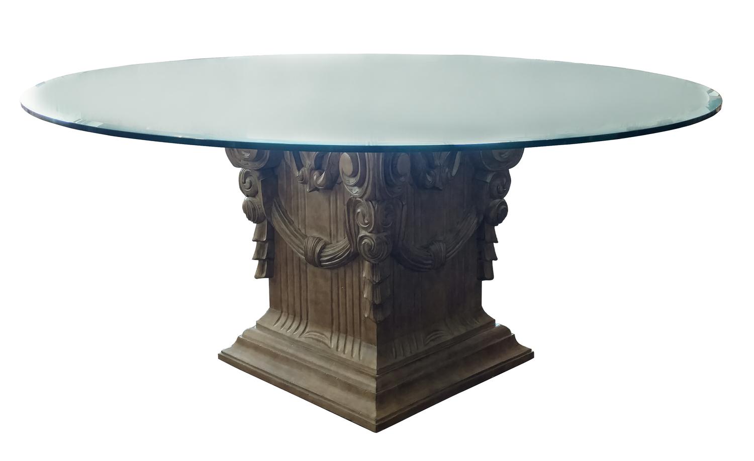 A Painted and Carved Wood Pedestal Base Table Height 30 x diameter 68 inches. — 20TH CENTURY