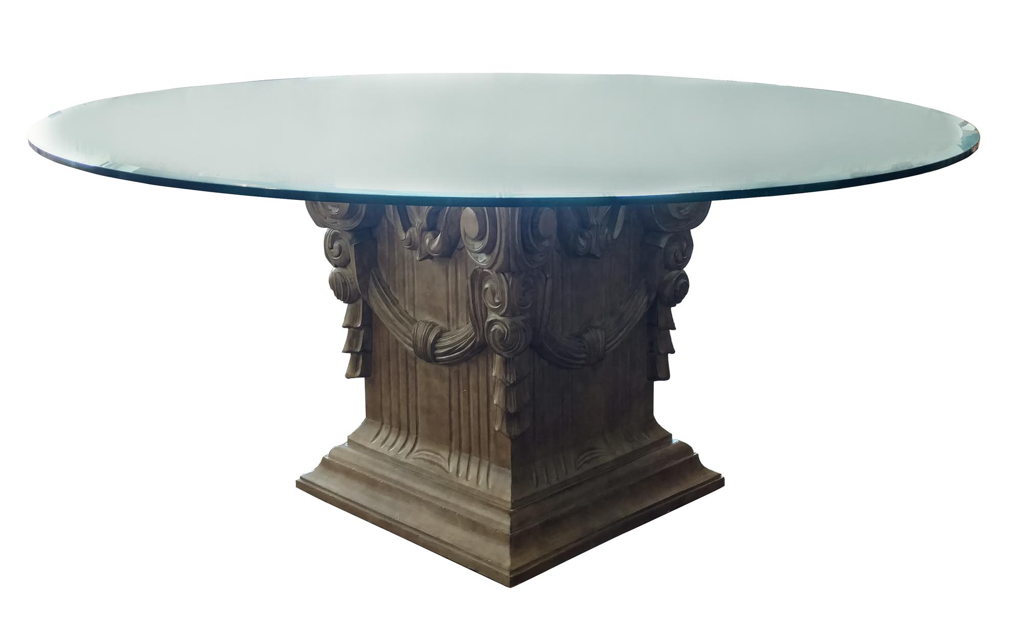 A Painted and Carved Wood Pedestal Base Table Height 30 x diameter 68 inches. — 20TH CENTURY