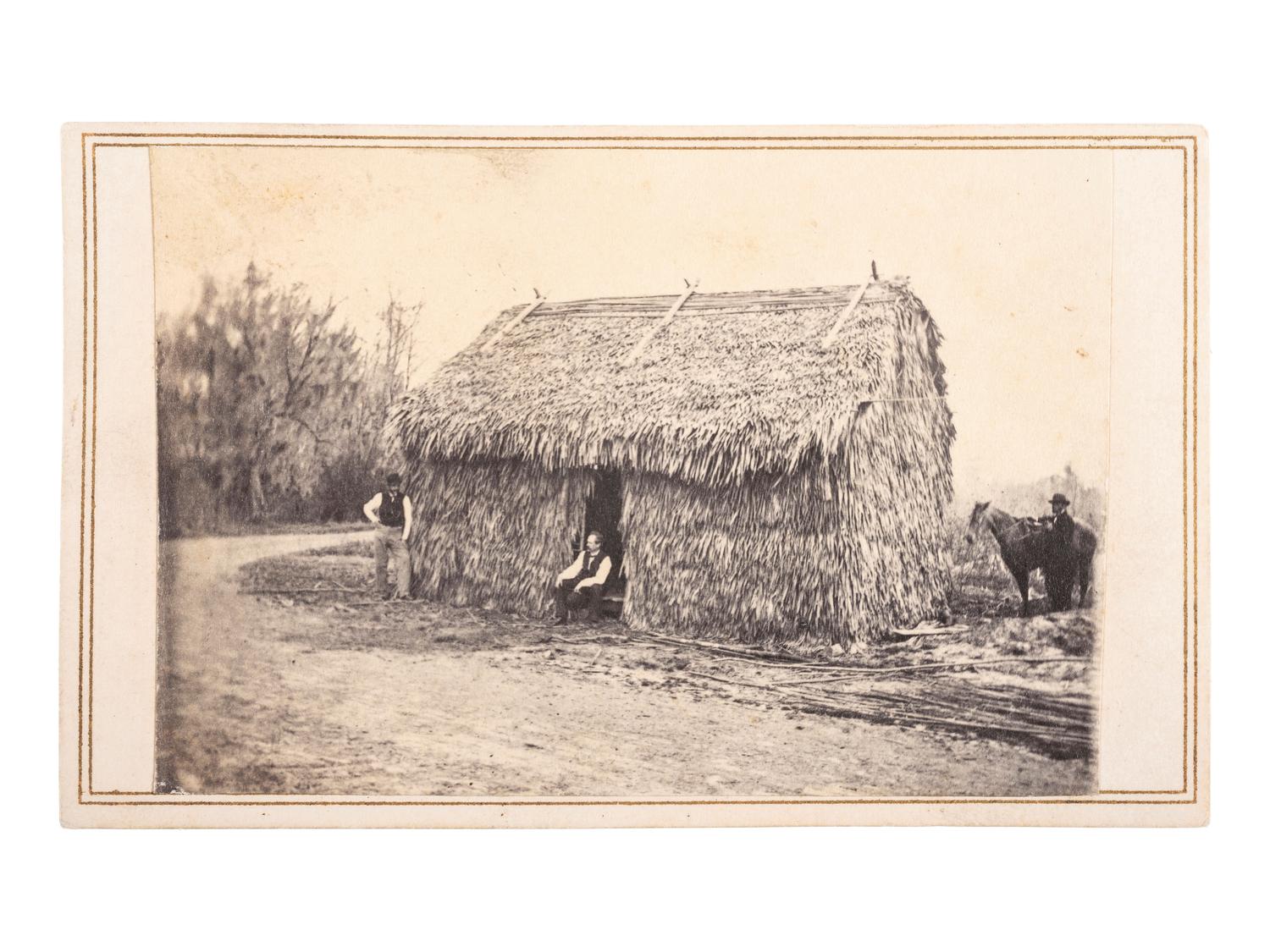 MCPHERSON & OLIVER, photographers. CDV of thatched house in Houma, LA. [New Orleans, LA: ca 1860s].