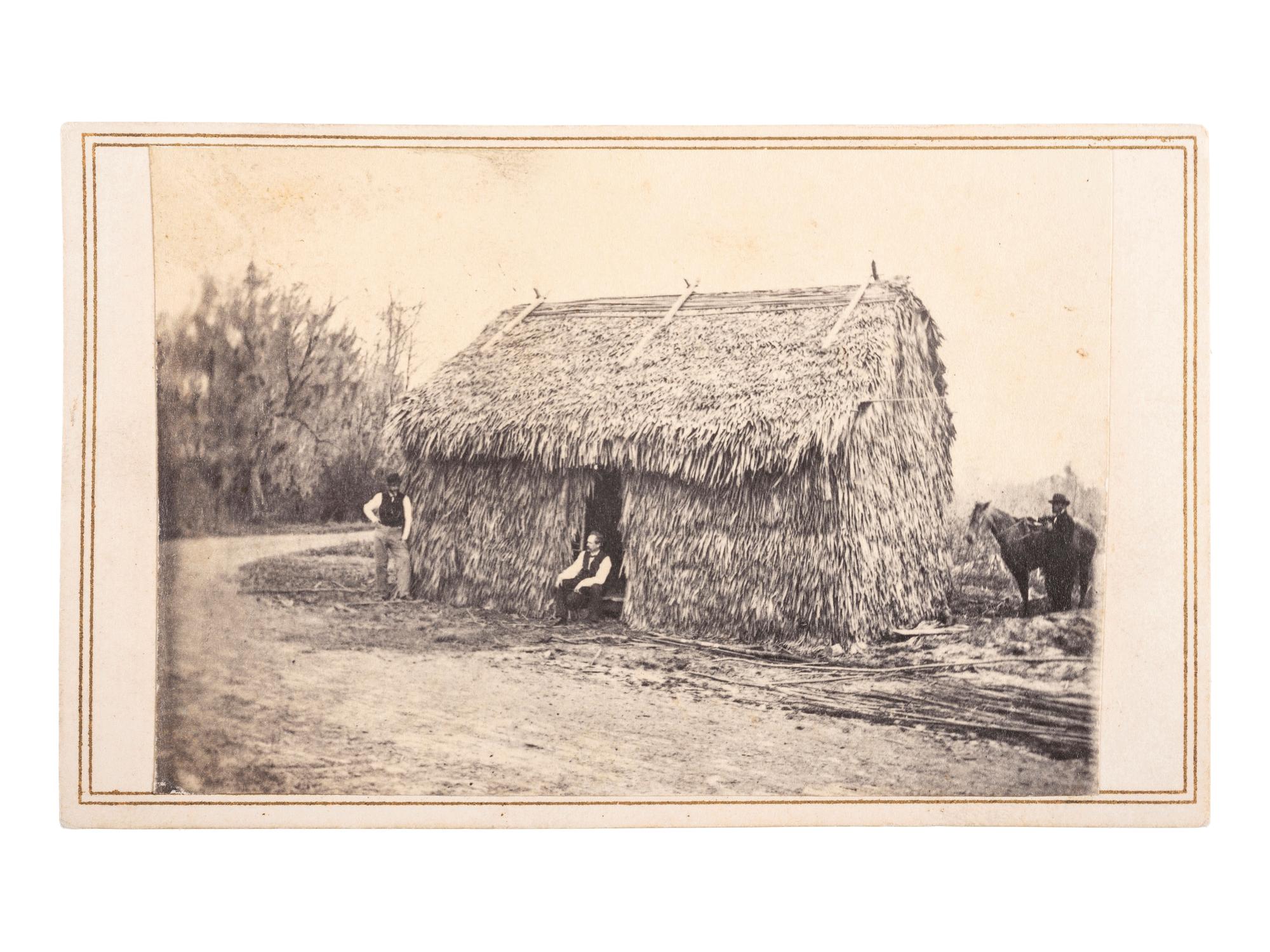 MCPHERSON & OLIVER, photographers. CDV of thatched house in Houma, LA. [New Orleans, LA: ca 1860s].