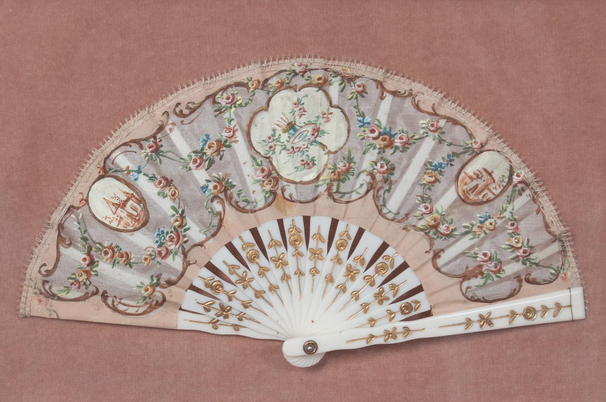 Five French Painted Paper Fans Width of first 15 1/2 inches. — 20TH CENTURY