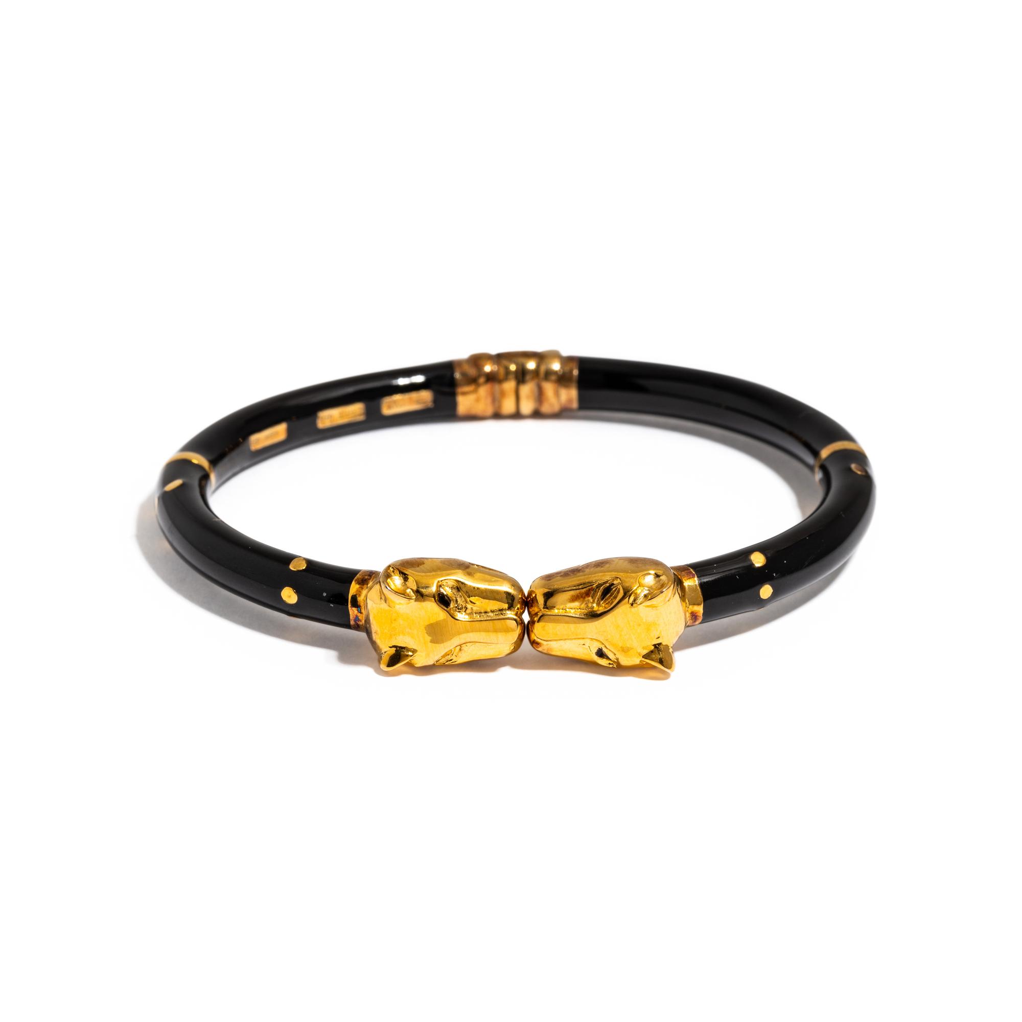 CRAIG DRAKE, SILVER AND ENAMEL PANTHER BANGLE BRACELET