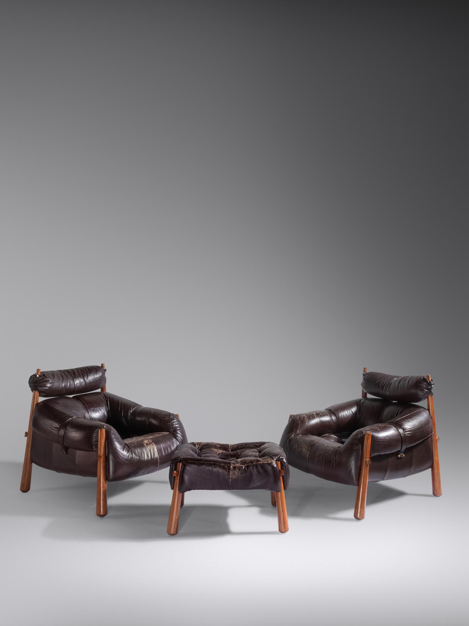 Pair of Lounge Chairs with Ottoman