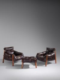 Pair of Lounge Chairs with Ottoman