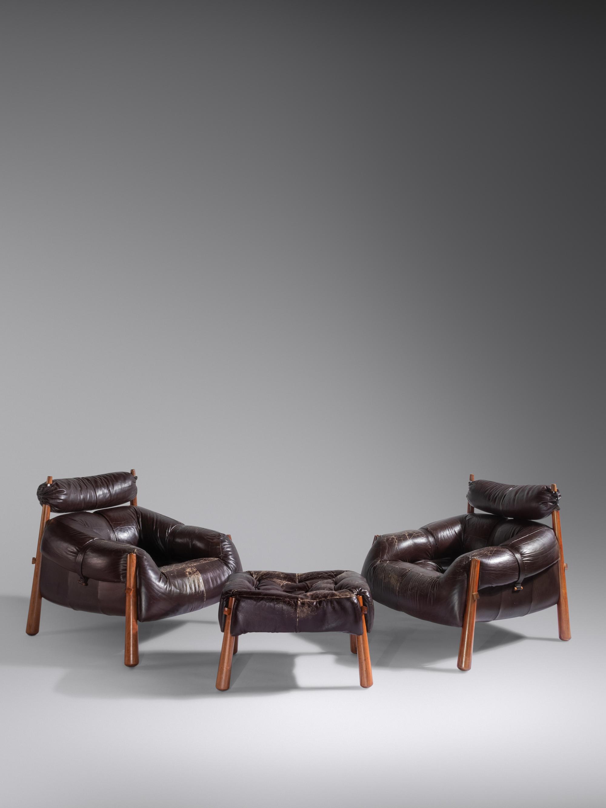 Pair of Lounge Chairs with Ottoman