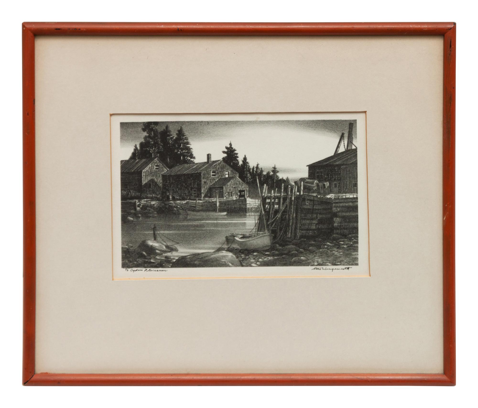 A group of six prints of Port Clyde, Maine ( Fog Bell; Corbett's Pond , 1965; Ebb Tide , 1944; Harbor at Port Clyde , 1939; Marshall's Point , 1939; Tower Door, Marshall Point Lighthouse , 1954)