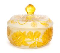 A Cameo Decorated and Frosted Glass Powder Box Diameter 6 inches.