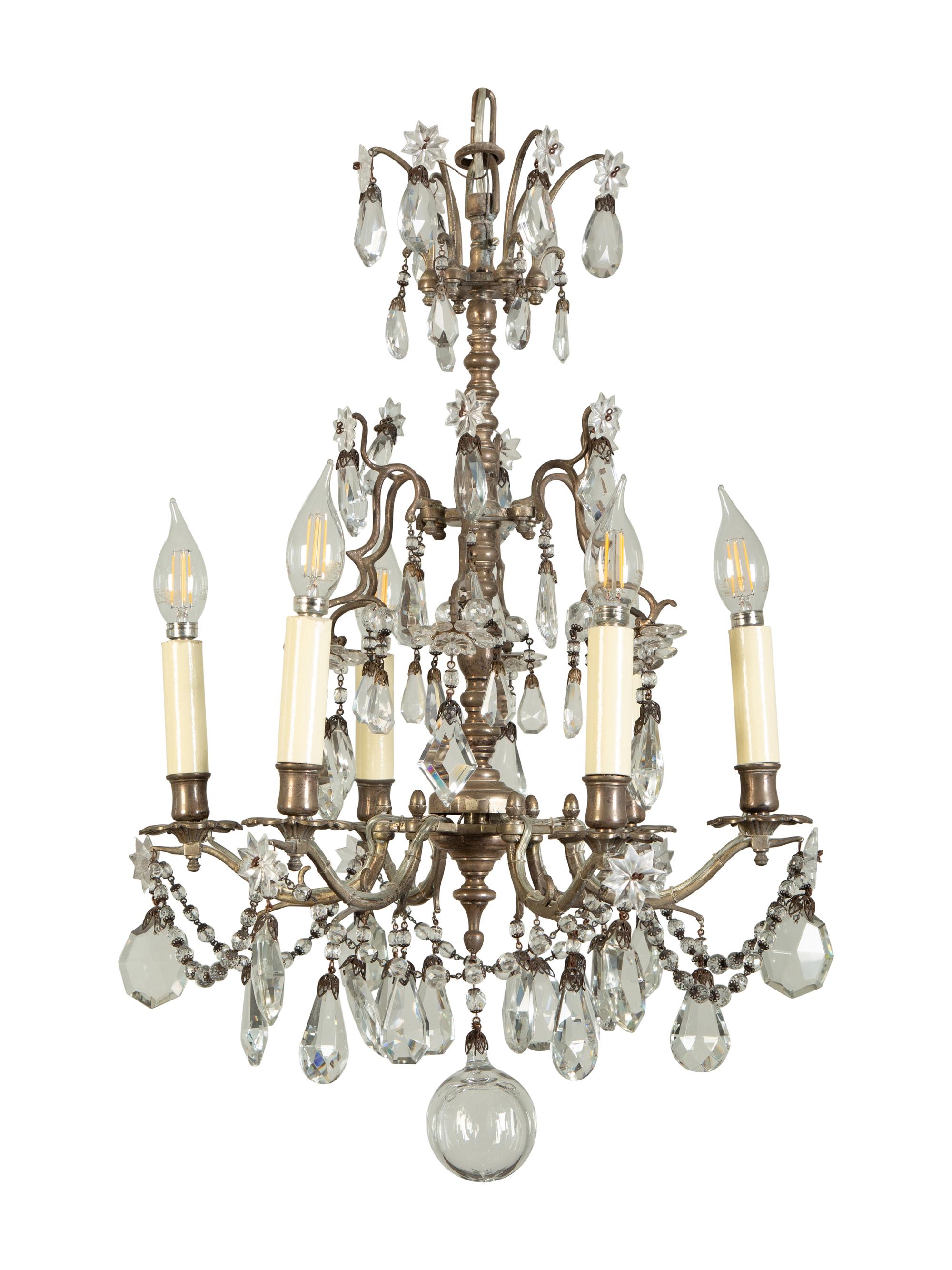 A Silvered Metal Six-Light Chandelier