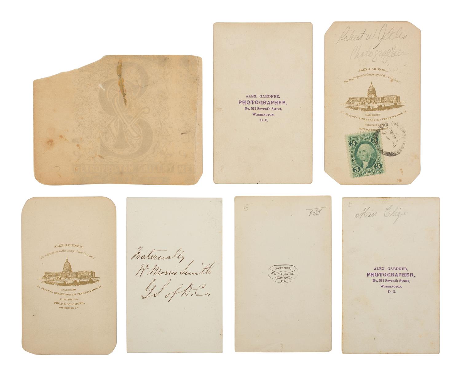 [GARDNER, Alexander]. 7 CDVs of Gardner's family and associates, incl. Philp, Addis, and Smith.