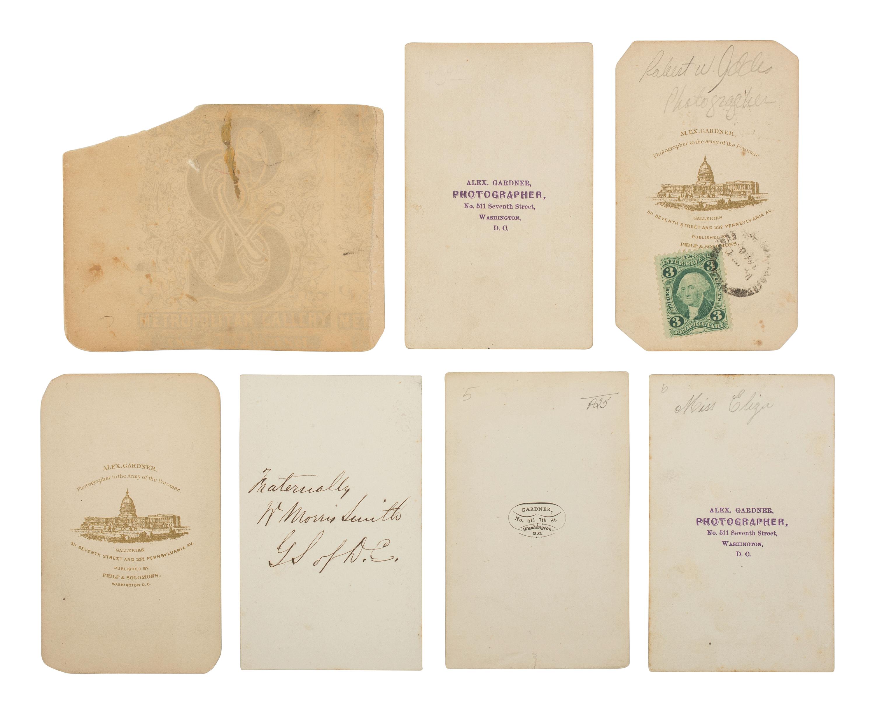 [GARDNER, Alexander]. 7 CDVs of Gardner's family and associates, incl. Philp, Addis, and Smith.