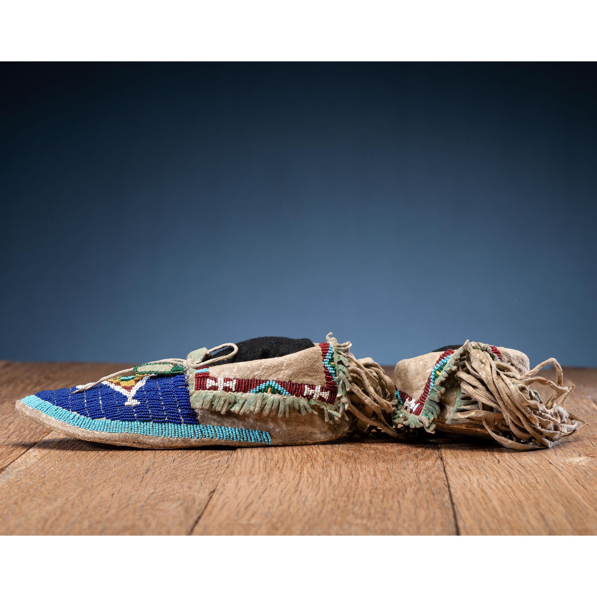 Kiowa Child's Beaded Hide Moccasins