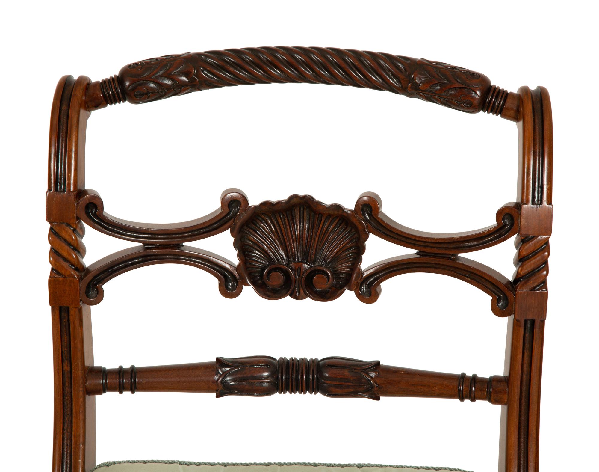 A Set of Six Regency Style Carved Mahogany Cane Seat Dining Chairs — 20th Century