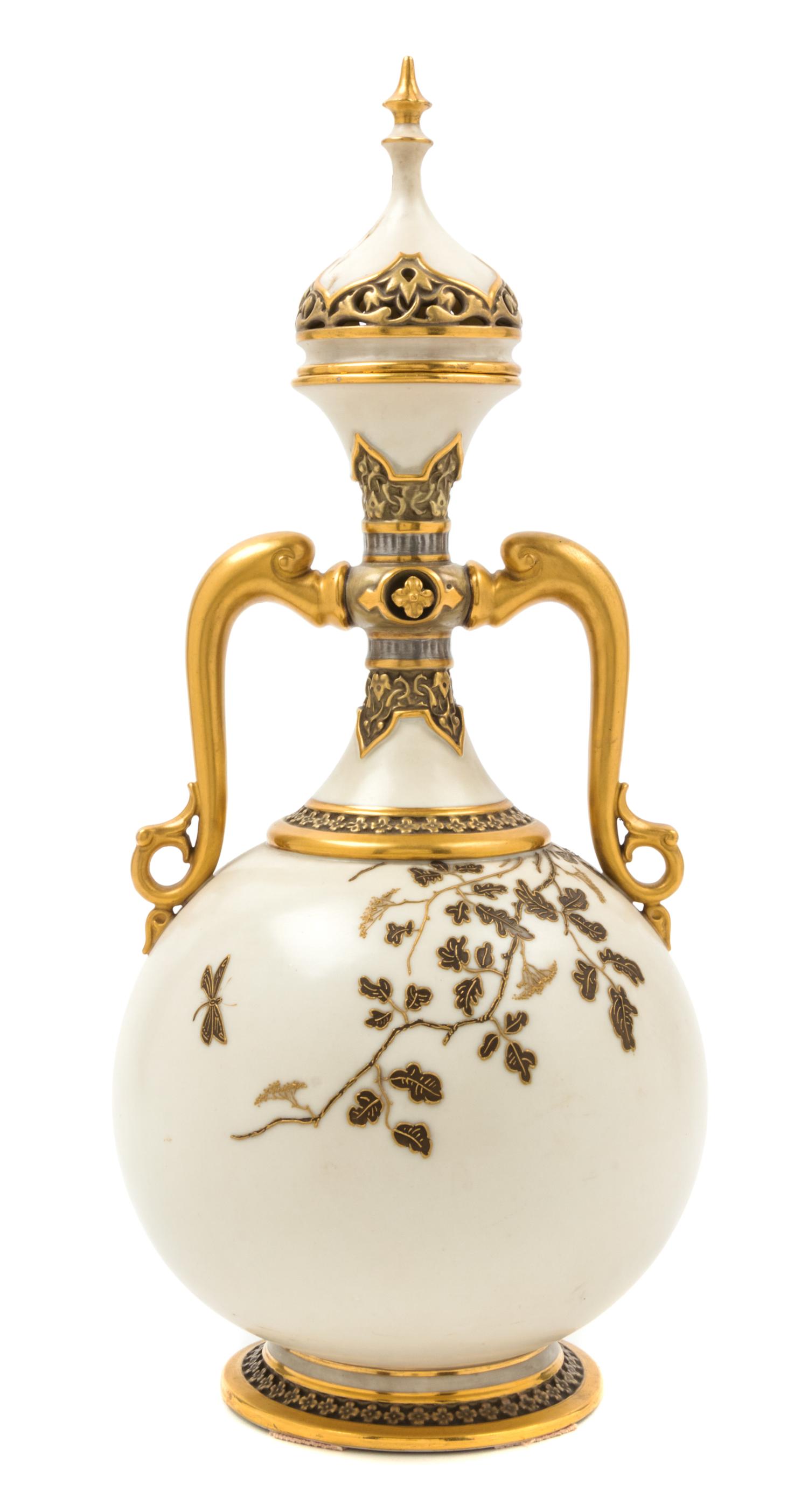 A Royal Worcester Porcelain Covered Vase Height 14 1/2 inches. — 1883