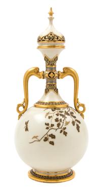 A Royal Worcester Porcelain Covered Vase Height 14 1/2 inches. — 1883
