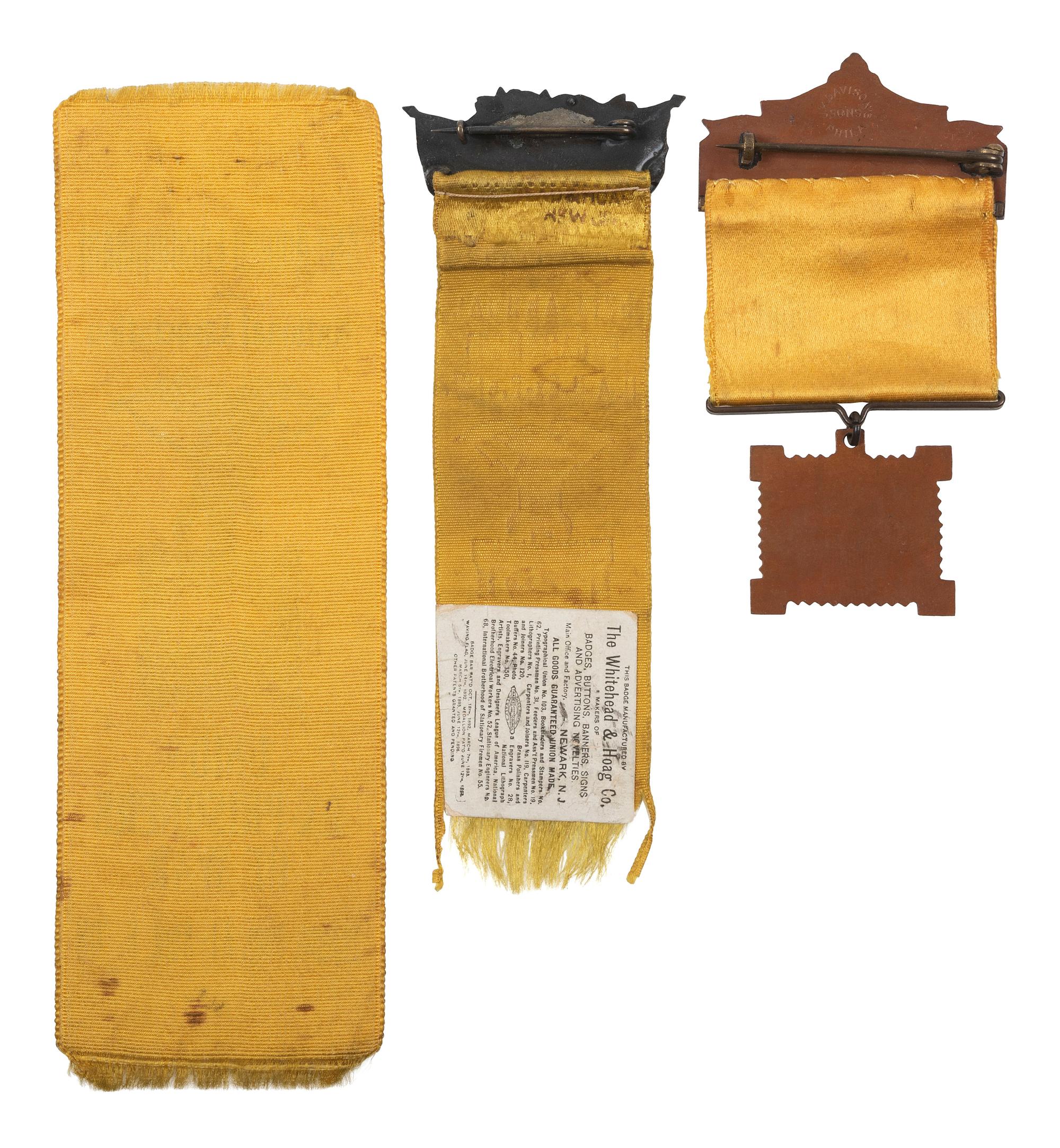 [CIVIL WAR]. A group of 3 ribbons for National Association of Union Ex-Prisoners of War, identified to Erastus Winters, 50th Ohio Volunteer Infantry, Sultana s urvivor.