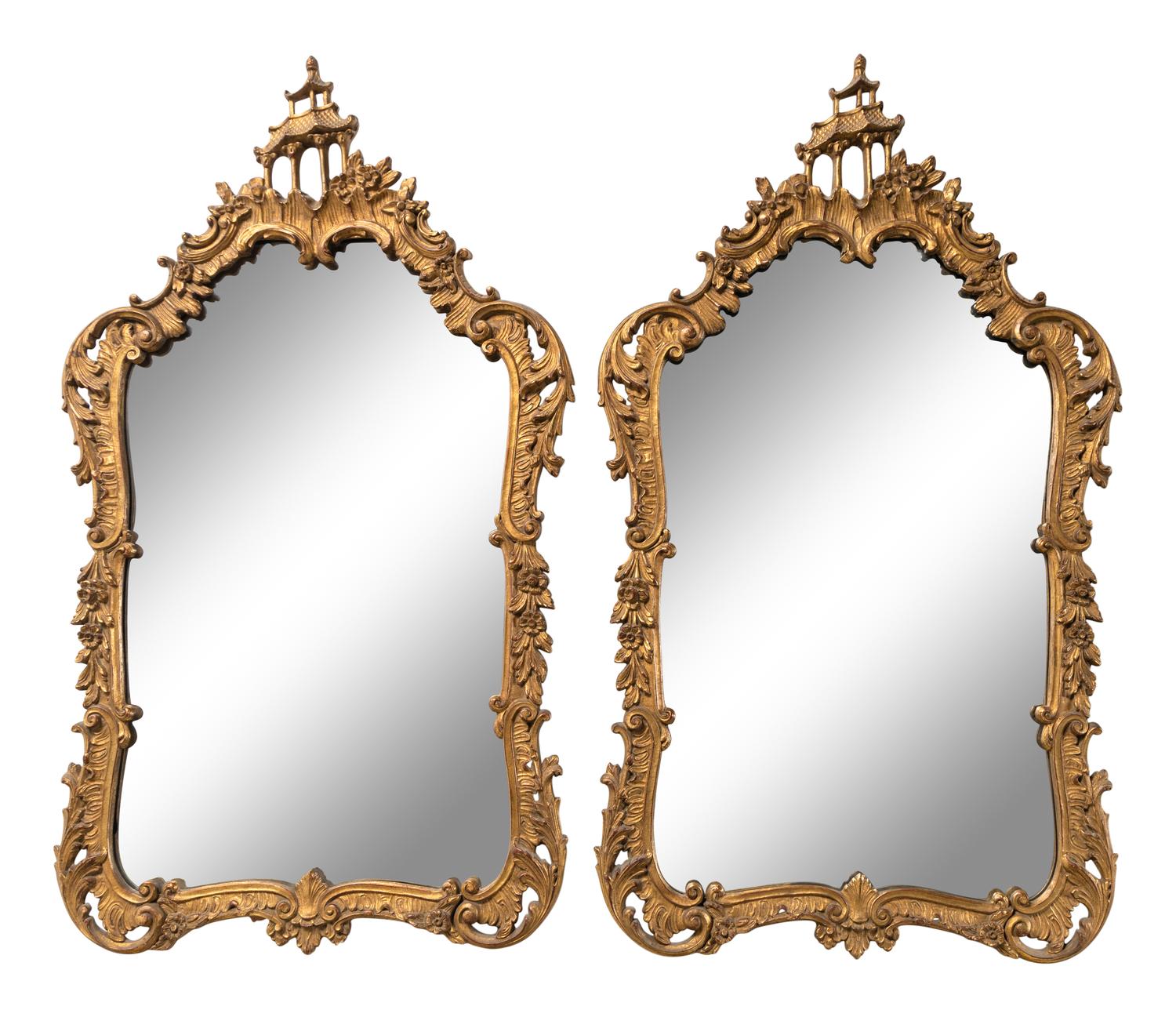 A Pair of Chinese Chippendale Style Giltwood Mirrors