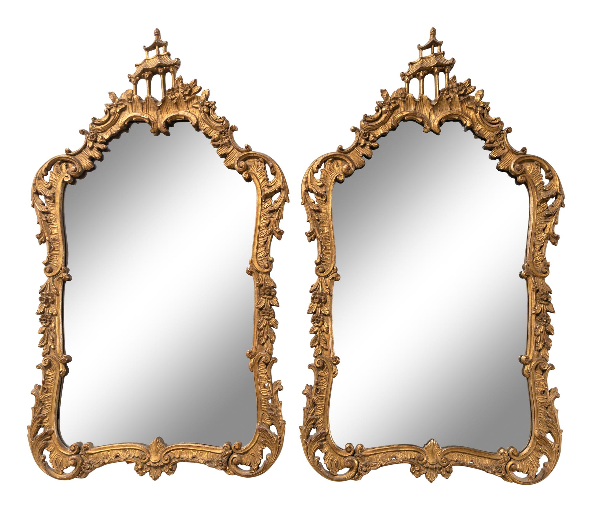 A Pair of Chinese Chippendale Style Giltwood Mirrors