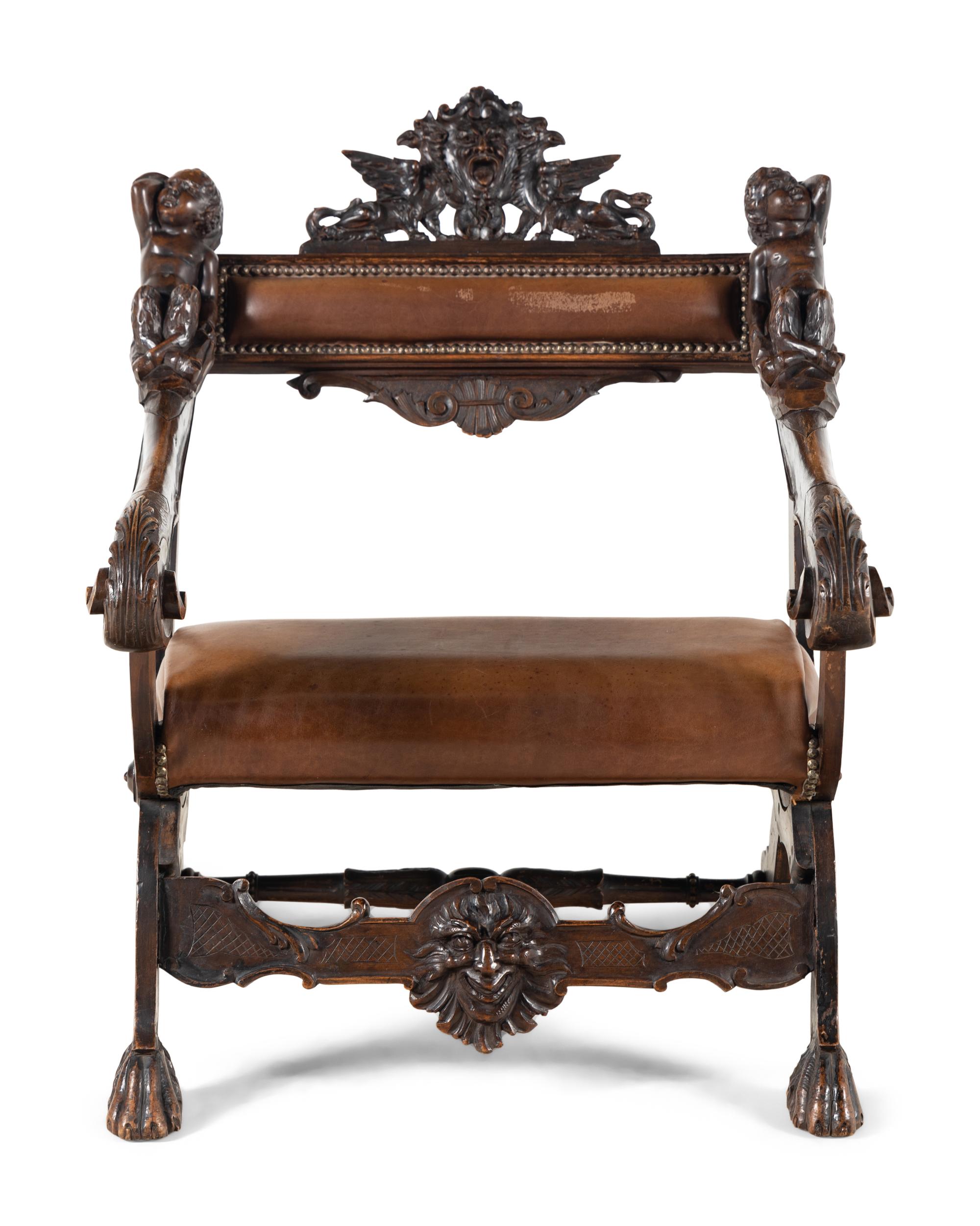A Venetian Carved Walnut Armchair