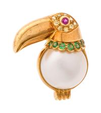 JEAN VITAU, MABÉ PEARL AND MULTIGEM TOUCAN BROOCH