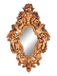A Large Italian Carved Walnut Mirror in the Manner of Valentino Panciera Besarel
