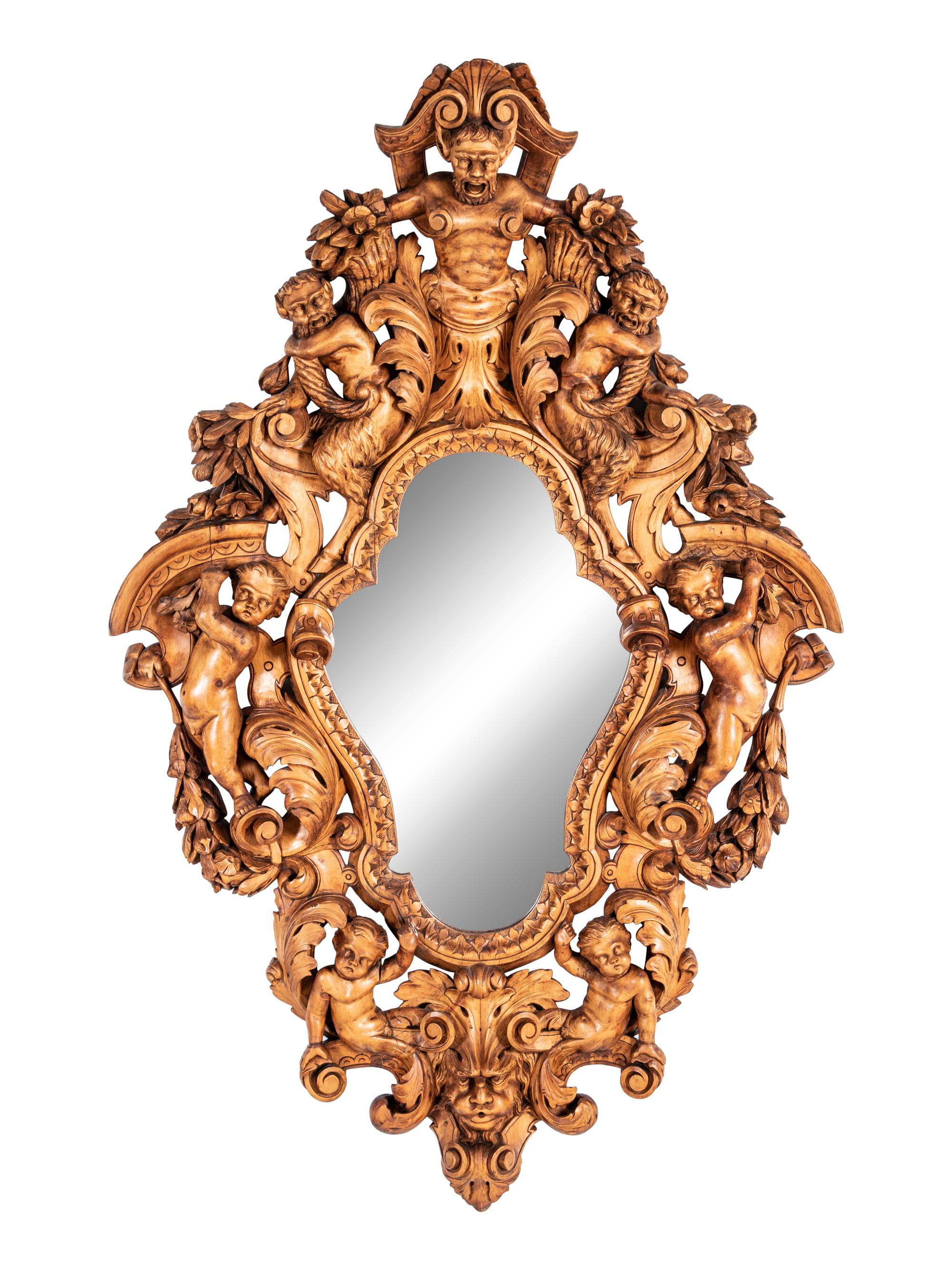 A Large Italian Carved Walnut Mirror in the Manner of Valentino Panciera Besarel