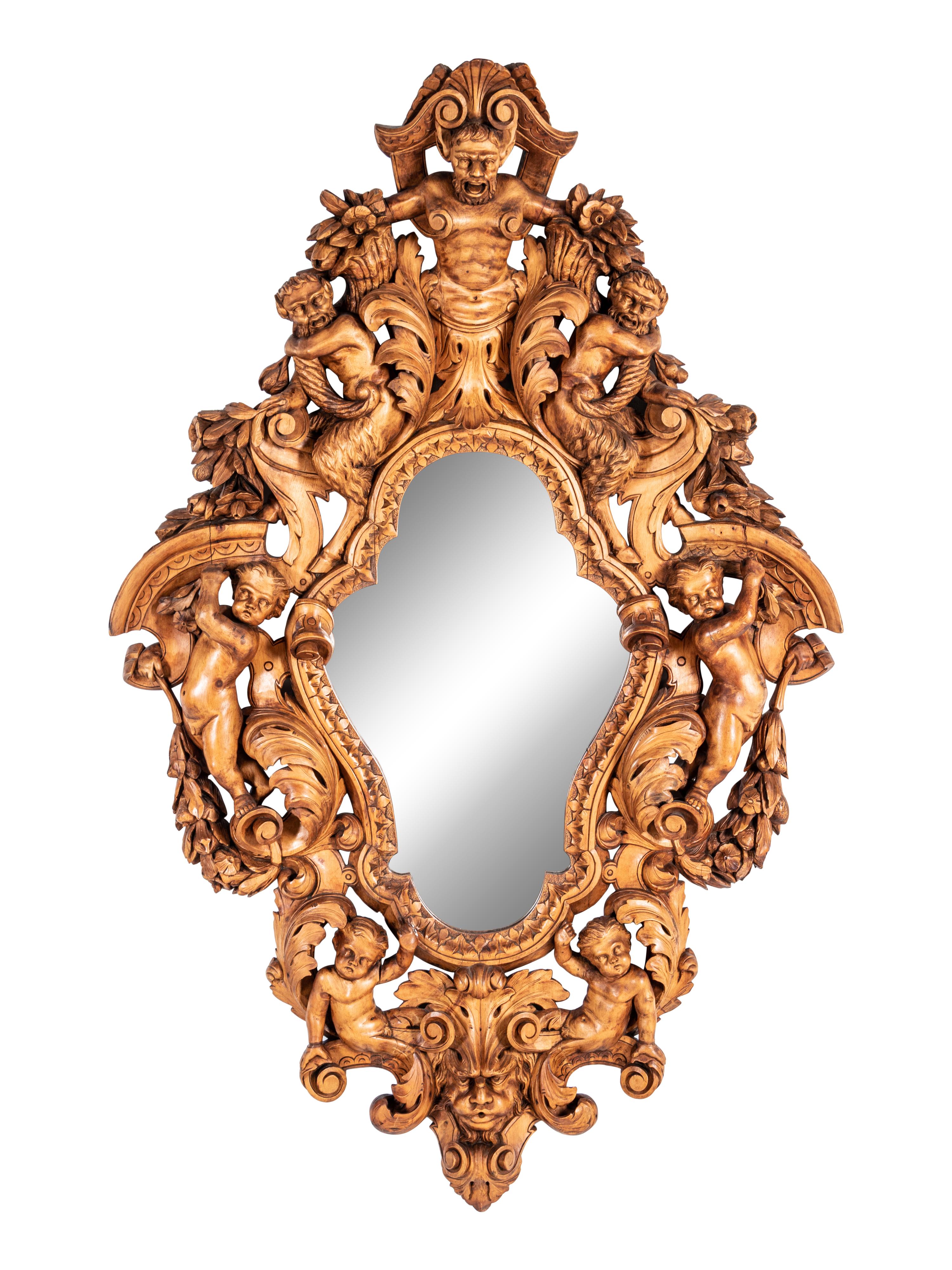 A Large Italian Carved Walnut Mirror in the Manner of Valentino Panciera Besarel